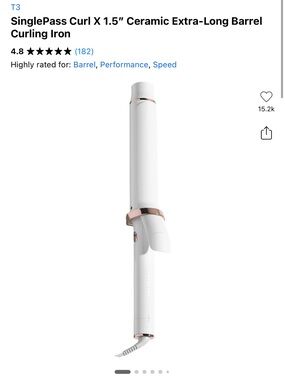 T3 White and Rose Gold 1.5" Ceramic Extra-Long Barrel Curling Iron